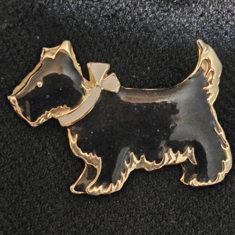 Elegant Black and Gold Scotty Dog Brooch